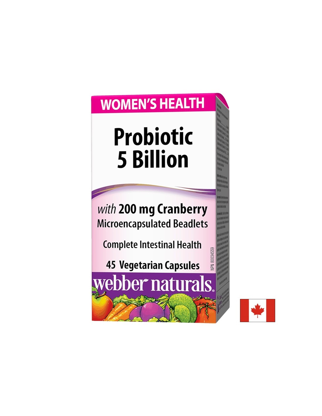 Probiotikum für Frauengesundheit/Probiotikum für Frauen, 5 Stämme, 5 Milliarden aktive Probiotika + Cranberry, 45 Kapseln <tc>Webber Naturals</tc>