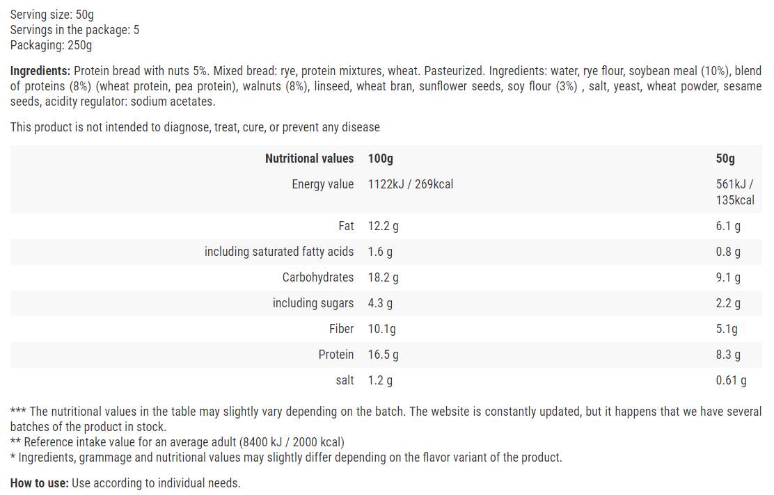 Proteinbrot/Walnuss – 250 Gramm