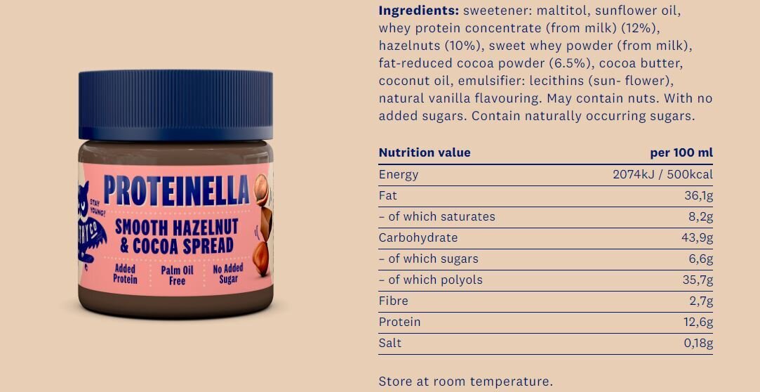 Proteinella Haselnuss und Kakao 200 g – flüssige Schokolade ohne Zuckerzusatz und ohne Palmöl