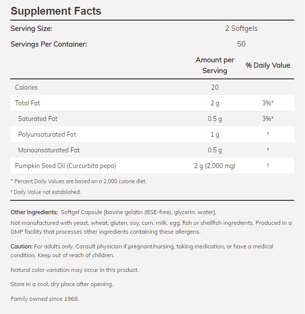Kürbiskernöl 1000 mg – 200 Gelkapseln