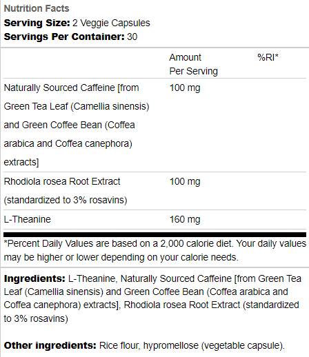 Reine Energie | Natürliches Koffein, Rhodiola und L-Theanin 60 Kapseln