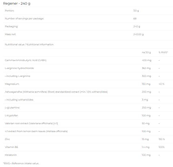 REGENER | GABA, L-Arginin und L-Glutamin – 240 Gramm