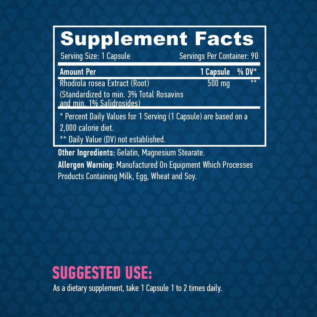 Rhodiola Rosea-Extrakt 500 mg/90 Kapseln.