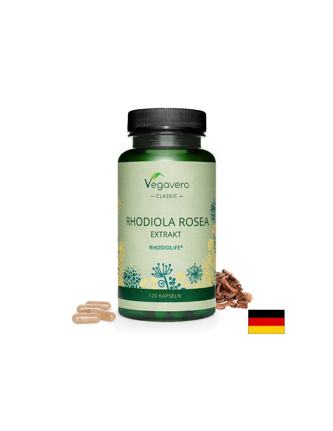 Stressabbau und gute Laune – Rosenwurz (Rhodiola), 120 Kapseln <tc>Vegavero</tc>
