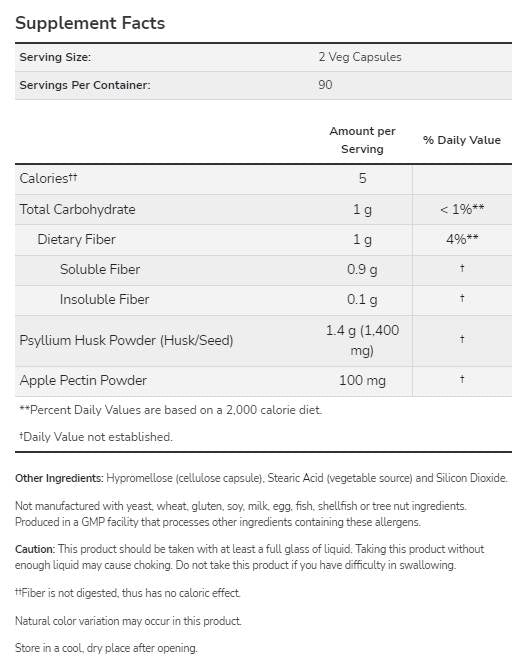 Psyllium Husk 700 mg | mit Apfelpektin - 360 Kapseln