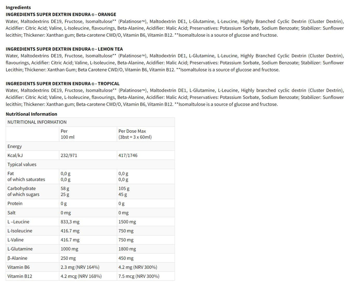 SUPER DEXTRIN ENDURA | Dextrin-, Beta-Alanin- und BCAA-Gele – 15 x 60 ml