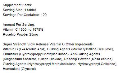 Superstarkes Vitamin C mit langsamer Freisetzung 1500 mg – 120 Tabletten