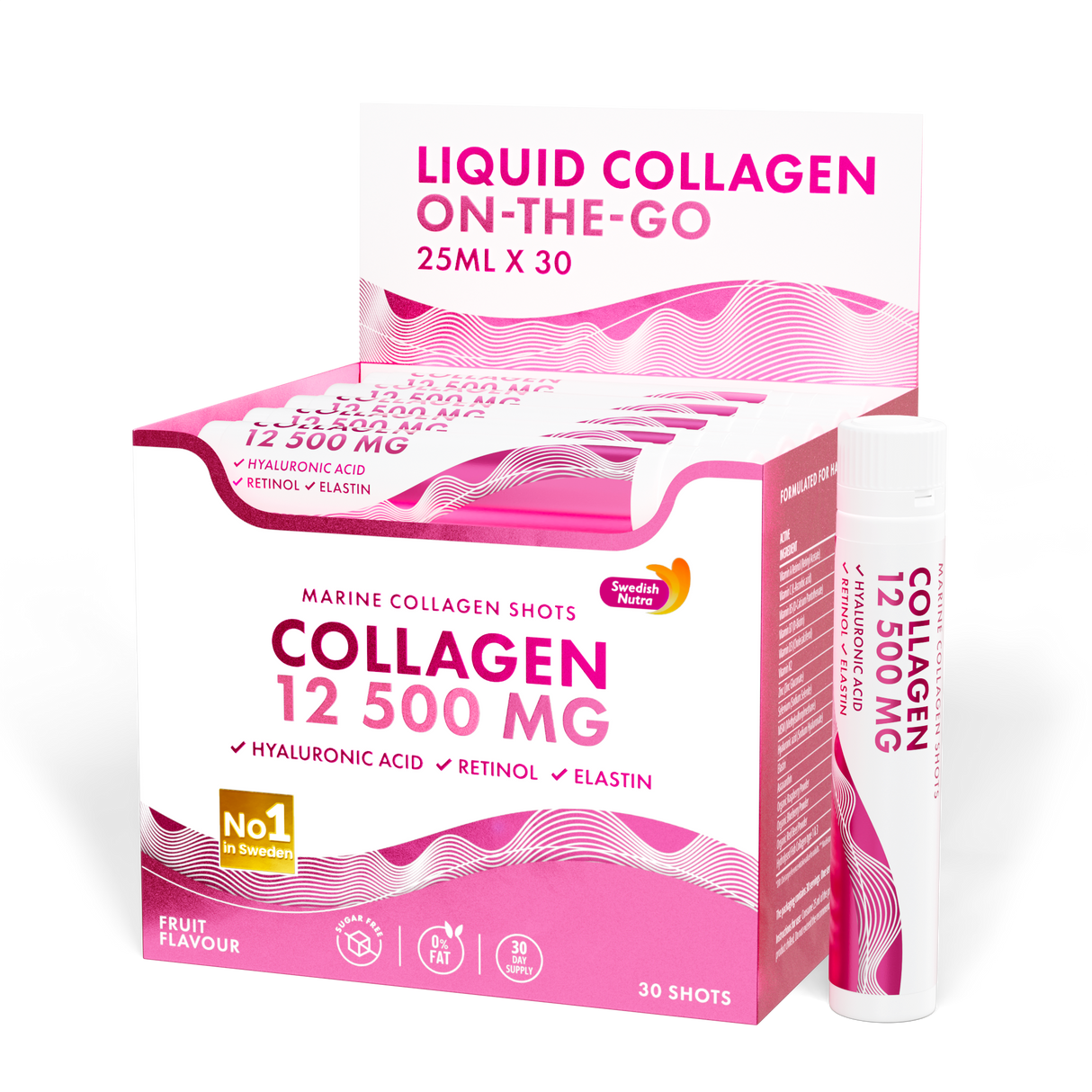Fischkollagen 12.500 mg mit Retinol, Elastin und Hyaluronsäure - 30 x 25 ml