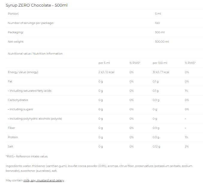 Sirup Zero - Schokolade - 500 ml