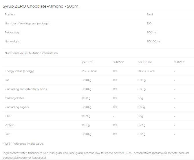 Sirup Zero - Schokoladen-Mandel - 500 ml