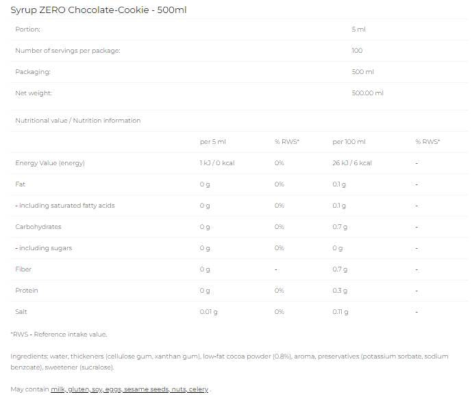 Sirup Zero - Schokoladenkekse - 500 ml