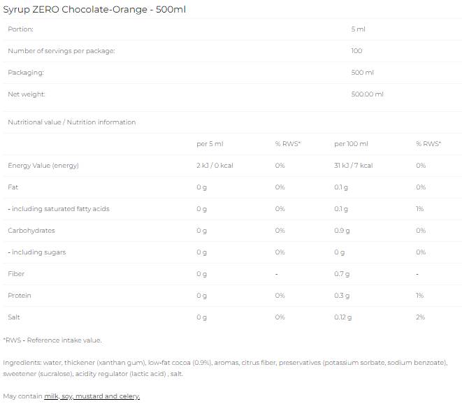 Sirup Zero - Schokoladenorange - 500 ml