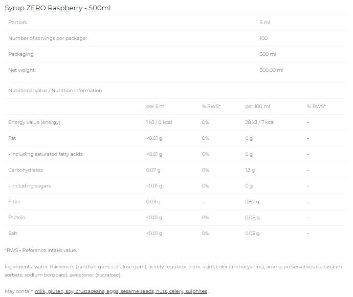 Sirup Zero - Himbeere - 500 ml