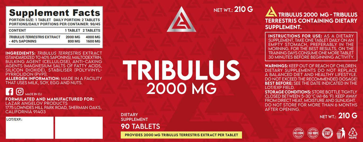 Tribulus 2000 mg | Mega Dosis Tribulus terrestrisextrakt - 90 Tabletten