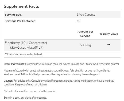 Elderberry 500 mg - 120 Kapseln