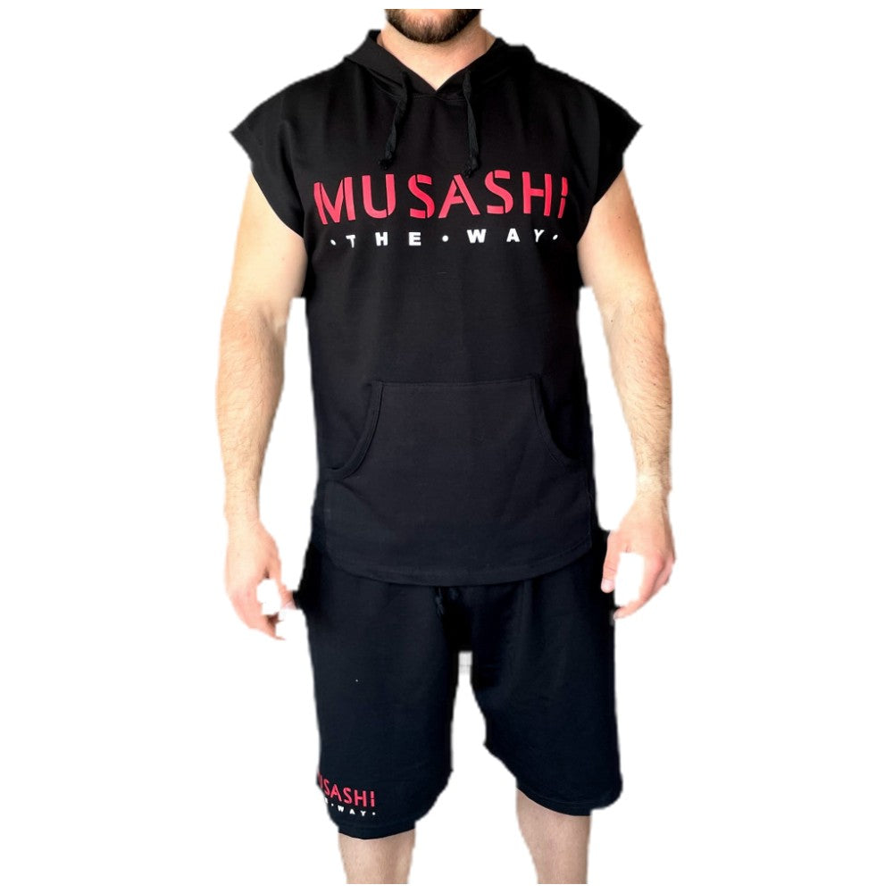 Set aus Tanktop, Kapuzenpullover und Shorts – Schwarz