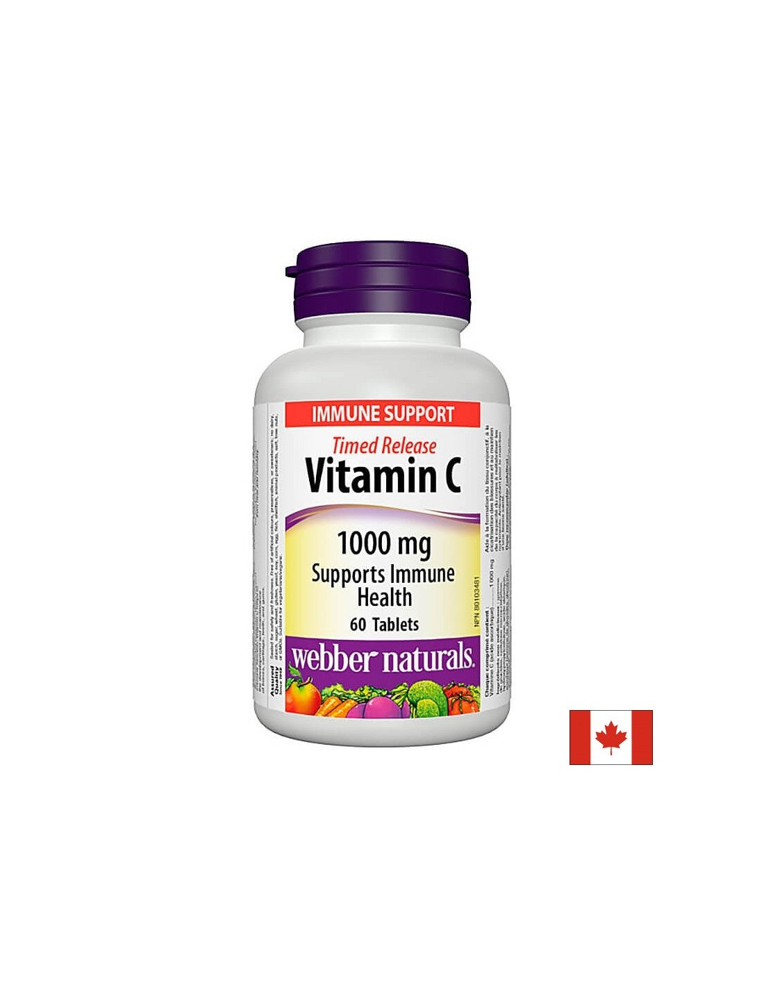 Vitamin C mit verzögerter Freisetzung – Vitamin C 1000 mg, 60 Tabletten mit e<tc>XTEND</tc>Veröffentlichung <tc>Webber Naturals</tc>