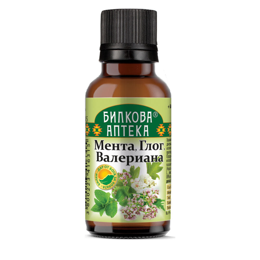 Tinktur aus Minze, Weißdorn, Baldrian - 20 ml