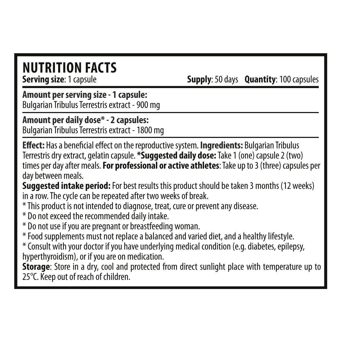 Tribulus Max 1800 mg – 100 Kapseln