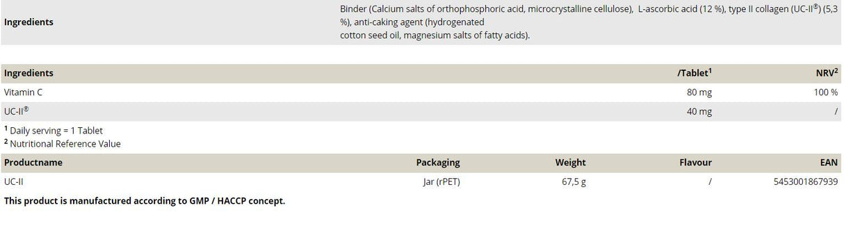 Kollagen vom Typ UC-II – 90 Tabletten