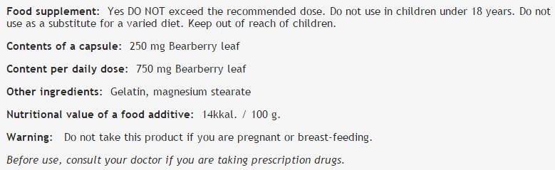 Uva Ursi Leaf 250 mg – 100 Kapseln