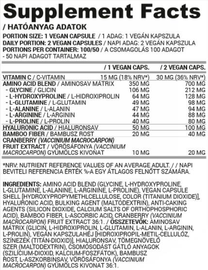 Vegane Kollagenunterstützung/mit Hyaluronsäure und Aminosäuren – 100 Kapseln