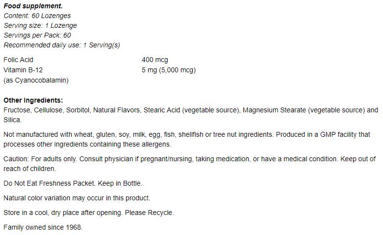 Vitamin B-12 5000 µg mit Folsäure – 60 Sublingualtabletten