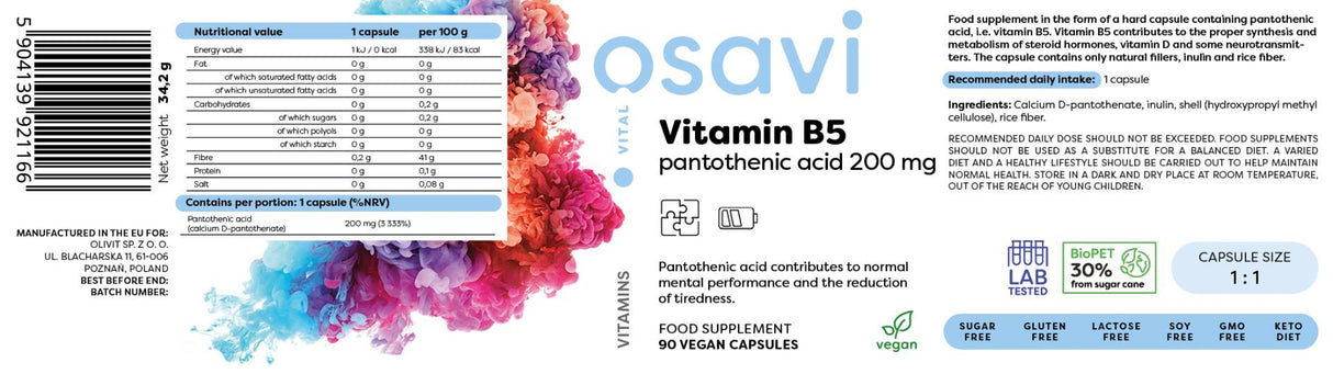 Vitamin B5 | Pantothensäure 200 mg – 90 Kapseln