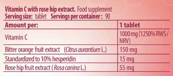 Vitamin C 1000/mit Hagebutten und Bitterorange – 90 Tabletten