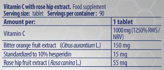 Vitamin C 1000/mit Hagebutten und Bitterorange – 90 Tabletten