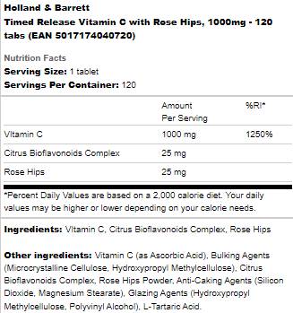 Vitamin C mit zeitgesteuerter Freisetzung 1000 mg | Mit Hagebutten – 120 Tabletten