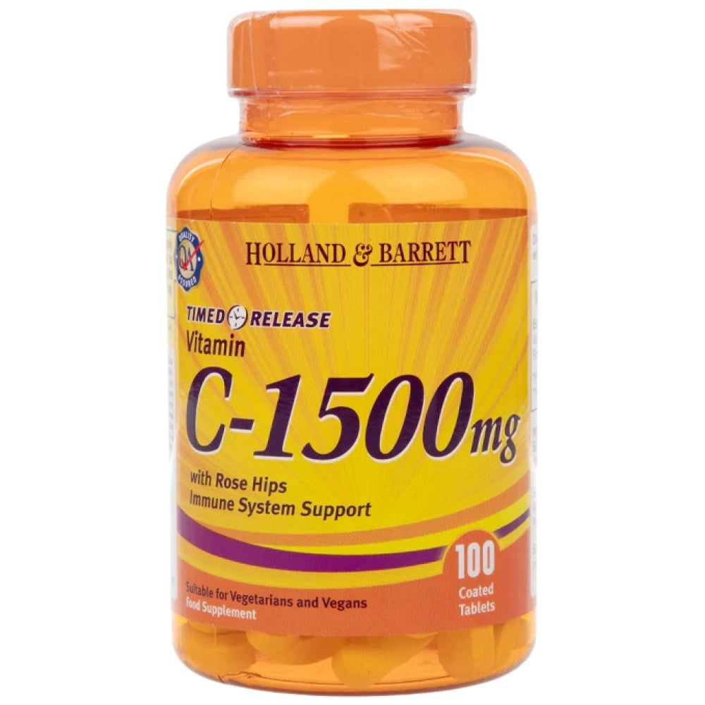 Vitamin C mit Hagebutten 1500 mg | Zeitgesteuerte Freisetzung – 100 Tabletten