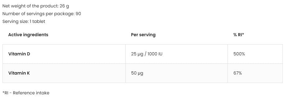 Vitamin D3 1000 IE + K2 50 µg 90 Tabletten