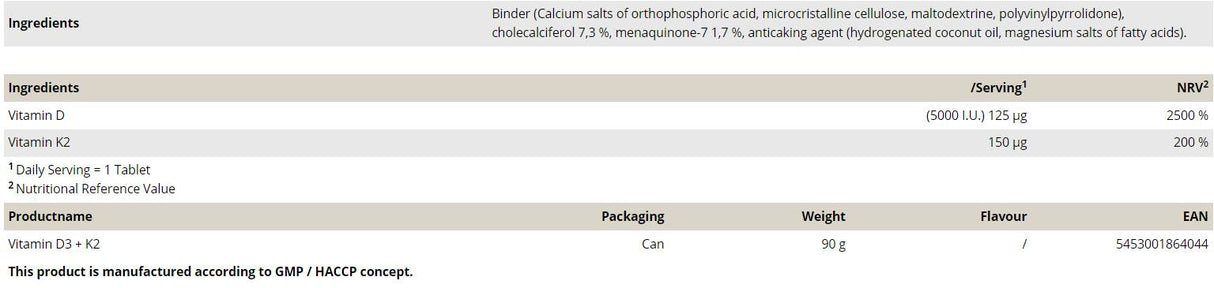 Vitamin D3 + K2 120 Tabletten