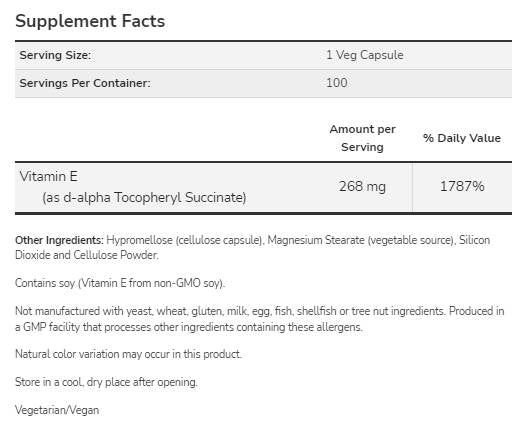 Vitamin E-400 d-alpha Tocopheryl | Vegetarisch trocken – 100 Kapseln