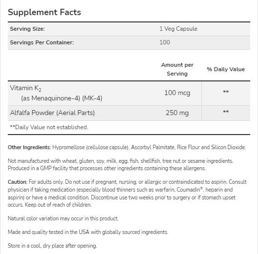 Vitamin K-2 100 µg – 250 Kapseln