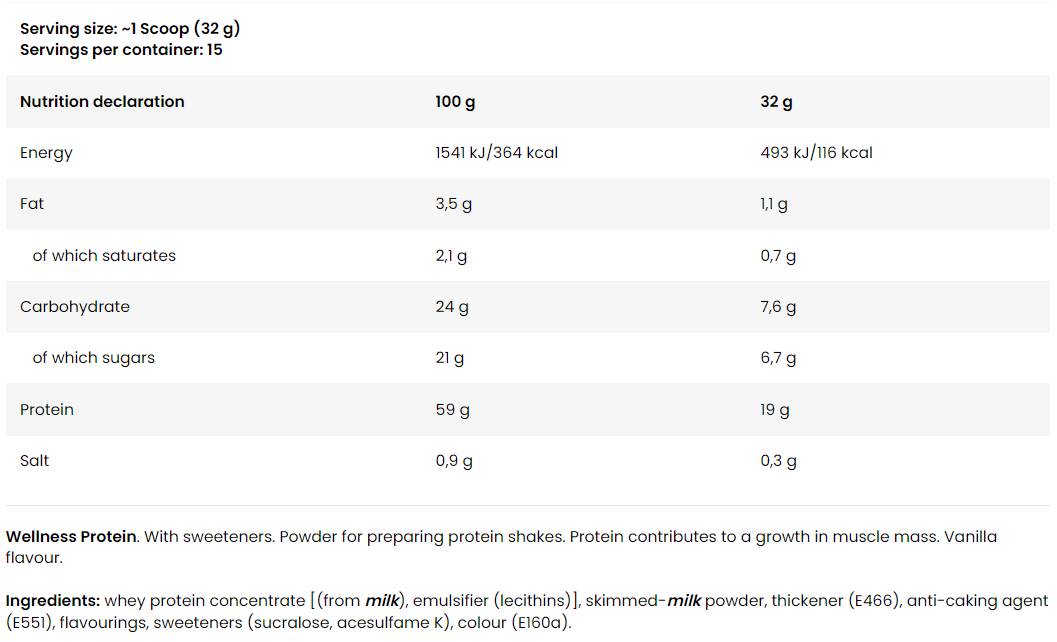 Wellness-Protein | mit 100 % Molkenproteinkonzentrat – 480 Gramm