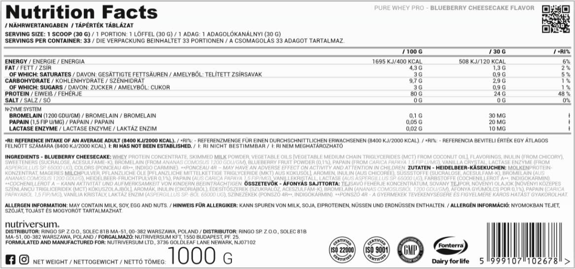 Whey Pro Pure | mit N-Zyme-System – 1000 Gramm