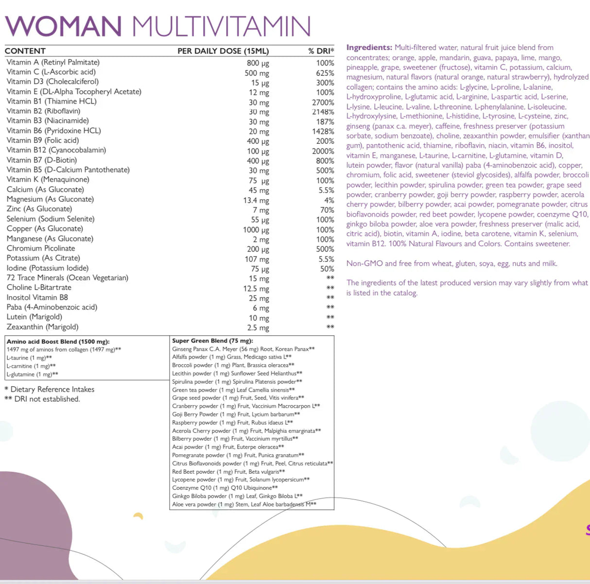 Frauen-Multivitamine für Frauen mit Kollagen 1497 mg – 147 Wirkstoffe /500 ml/