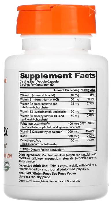 Bester vollständig aktiver B -Komplex | mit Quatrefolic® - 60 Kapseln