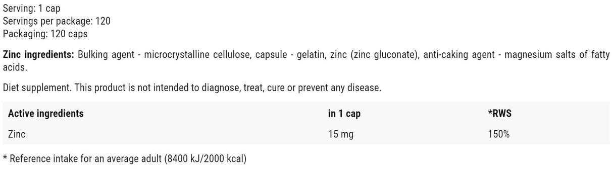 Zink 15 mg | als Zinkgluconat – 120 Kapseln