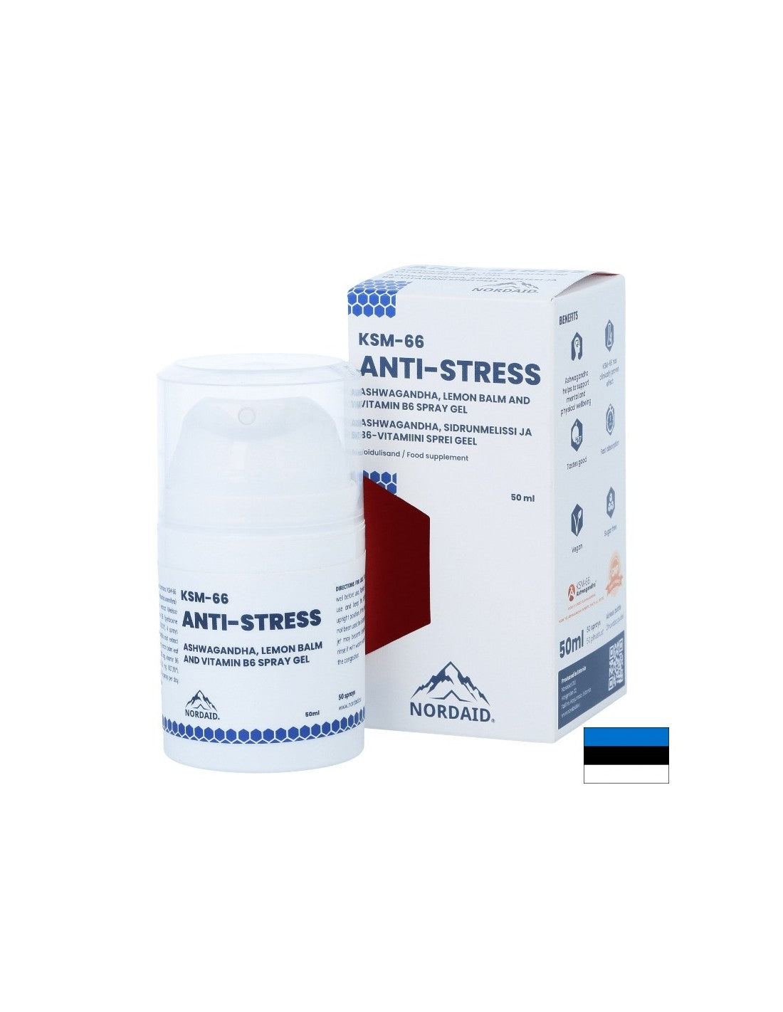 Ashwagandha KSM-66, Zitronenbalsam und Vitamin B6-Für Angst, schlechte Laune und Müdigkeit, Sprühgel für Mund, 50 ml