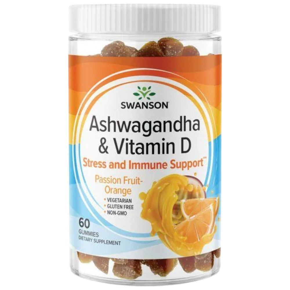 Ashwagandha Gummies mit Vitamin D | Passionsfrucht Orange 60 kaubare Tabletten