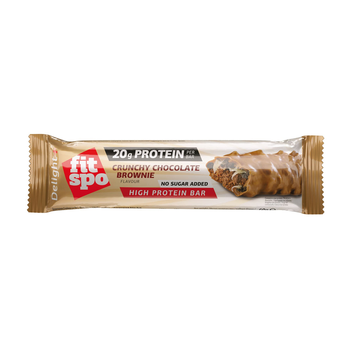 Delight+ Crunchy Protein Bar Chocolate Brownie - 12 x 60 grams - Nutra Best Europe