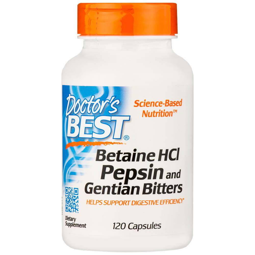 Beste Betain HCl 650 mg / mit Pepsin & Enzian Bitter - 120 Kapseln