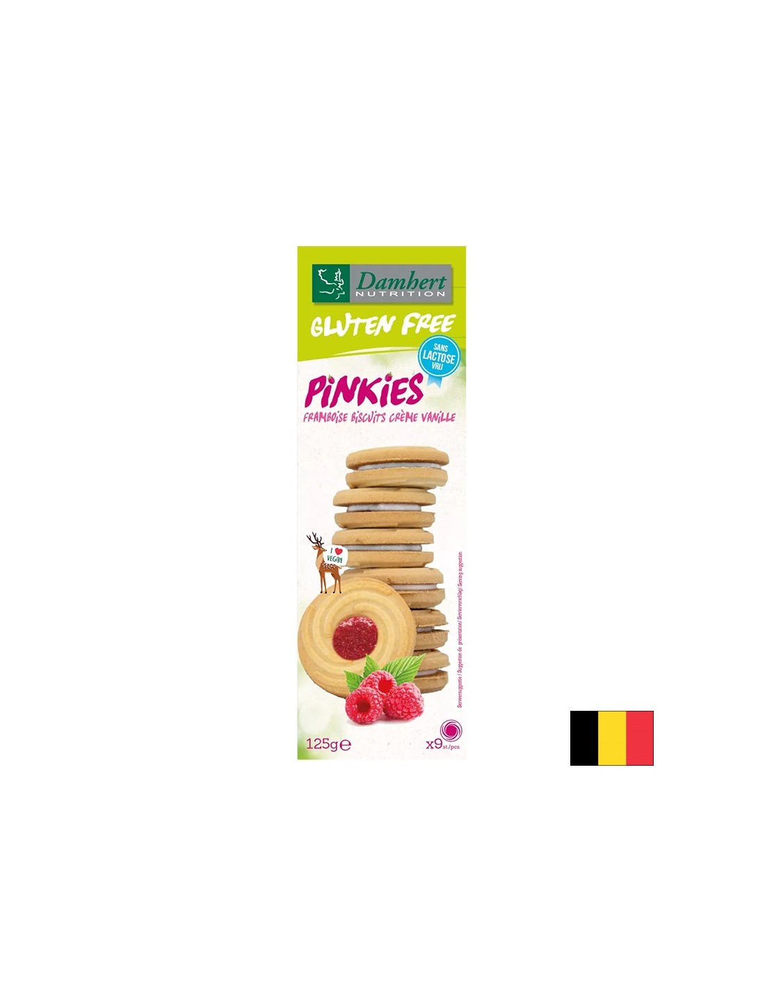 Glutenfreie Kekse mit Vanillecreme und Himbeeren, 125 g
