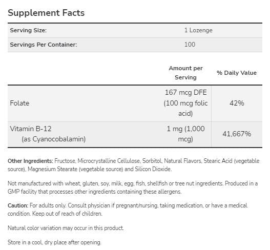Vitamin B-12 1000 mcg | mit Folsäure - 250 sublinguale Tabletten