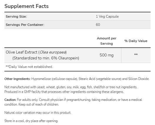 Olivenblattextrakt 500 mg - 120 Kapseln