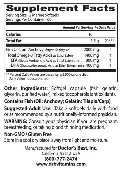 Bester Omega 3 Fischöl 1000 mg / gereinigt und klar - 120 Gelkapseln