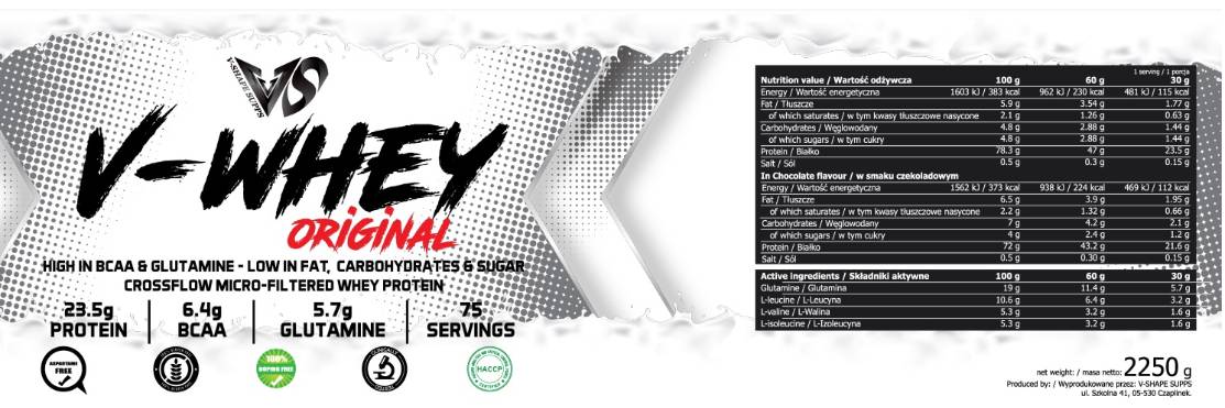 V-Whey Original | Hoch in BCAA und Glutamin - 2250 Gramm